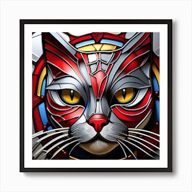 Cat, Pop Art 3D stained glass cat superhero limited edition 18/60 Art Print