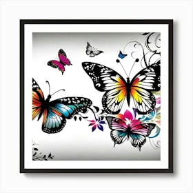 Butterflies And Flowers 13 Art Print
