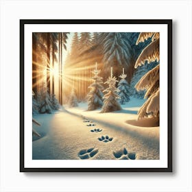 Snowy Forest Footprints Wall Art: A Magical Winter Scene for Cozy and Nature-Inspired Home Decor Print Art Art Print