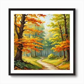 Forest In Autumn In Minimalist Style Square Composition 317 Art Print