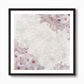 White Background With Pink Flowers Art Print