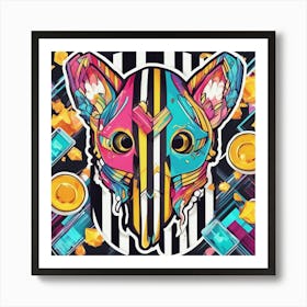 Vibrant Sticker Of A Striped Pattern Mask And Based On A Trend Setting Indie Game 1 Art Print