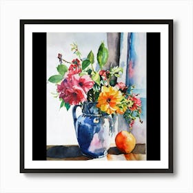 Flowers In A Blue Vase Art Print