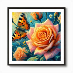 Butterfly And Roses Art Print