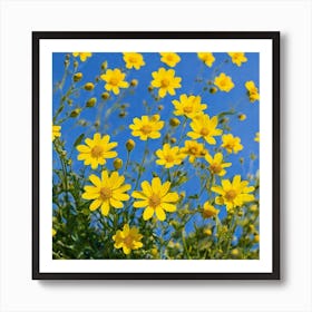 Yellow Flowers Against A Blue Sky Art Print