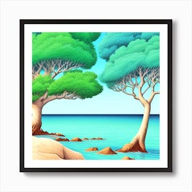 Trees By The Sea Art Print