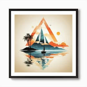 Geometric Art Sailboat and island silhouette Art Print