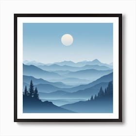 Misty mountains background in blue tone 68 Art Print