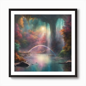Rainbow Over A Waterfall Art Print