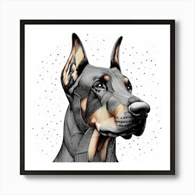 Doberman Head - Abstract Line Art Illustration 176 Art Print