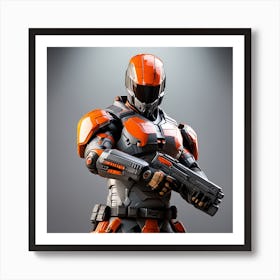 A Futuristic Warrior Stands Tall, His Gleaming Suit And Orange Visor Commanding Attention 18 Art Print