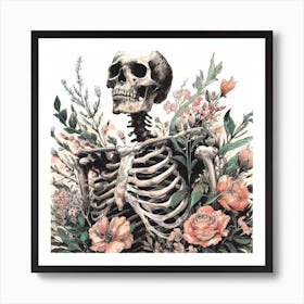 Skeleton And Flowers Art Print