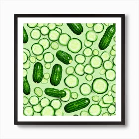 Cucumbers On A Green Background Art Print