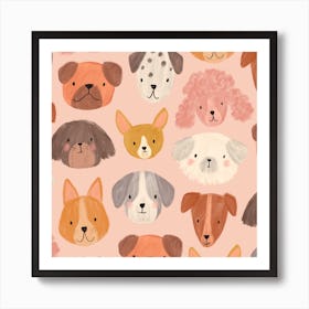 Woof Dogs Pattern Square Art Print