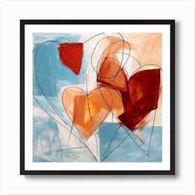 Heart Doodle Sketch Blue & Orange 4 Art Print