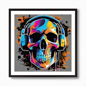 Skull With Headphones 8 Art Print