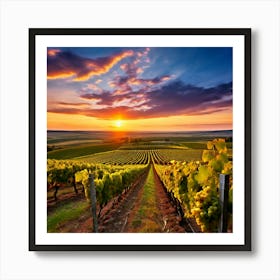 Sunset Sky Agriculture Yellow Growing Landscape Vine Growing Green Country Farm Sunrise G Art Print