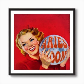 Aries Moon Retro Square Art Print