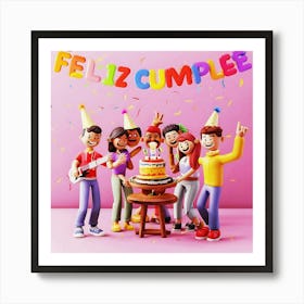 Feliz cumple and Feliz cumpleaños sign means Happy Birthday in Spanish language, Birthday party celebration gift with birthday cake candle colorful balloons best congratulation over light backgroundFeliz Cumplie 2 Art Print