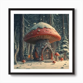 Red mushroom shaped like a hut 8 Affiche