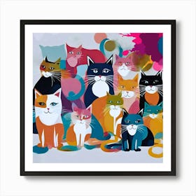 Group Of Cats modern abstract art Art Print