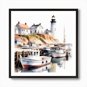 Harbor Dreams Intricately Detailed Watercolor Boats Art Print