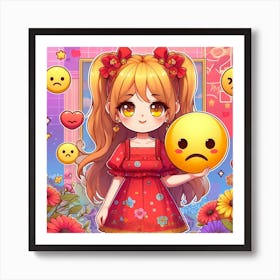 Anime Girl With Flowers Art Print