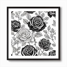 Black And White Roses Seamless Pattern 1 Art Print