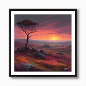 The Wild Moorland in Pinks and Orange at Sundown Art Print