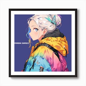 Anime Girl In Colorful Jacket Art Print