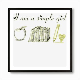 Simple Teacher Girl Apple Book Pencil Women Art Print