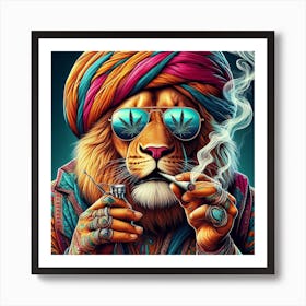 Lion Smoking Weed 3 Art Print