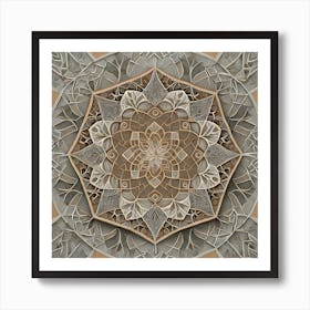 Firefly Beautiful Modern Detailed Indian Mandala Pattern In Neutral Gray, Silver, Copper, Tan, And C Art Print