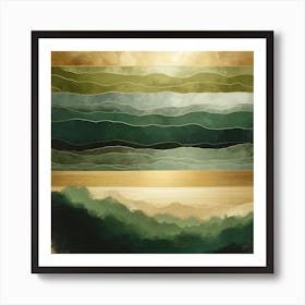 "Golden Waves: Abstract Maritime Elegance"  Experience the serene motion of "Golden Waves," an abstract maritime artwork that embodies elegance and tranquility. The rich layers of green and gold capture the rhythmic beauty of the sea's endless waves. Perfect for those seeking to infuse their space with the sophisticated calm of an oceanic horizon. This piece is a harmonious blend of natural inspiration and artistic vision, ideal for enhancing any decor with a touch of abstract coastal charm. Art Print