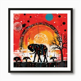 Elephant At Sunset Art Print