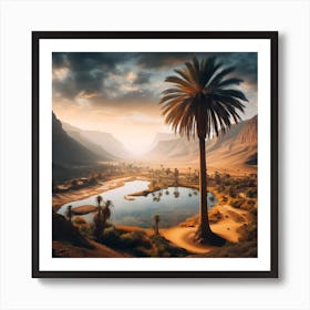 Desert Landscape With Palm Tree Art Print