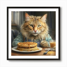 Cat With Pancakes Art Print