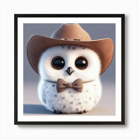 Cute White Fluffy Owl With A Cowboy Hat Art Print