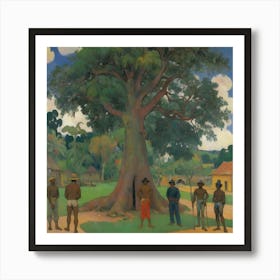 The Large Tree With Village People Paul Gauguin Art Print 3 Art Print