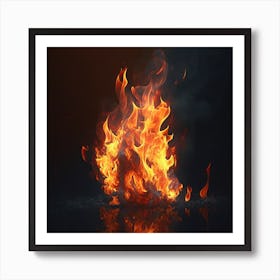 Fire On A Black Background Art Print