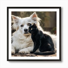 Black Cat And White Dog 5 Art Print