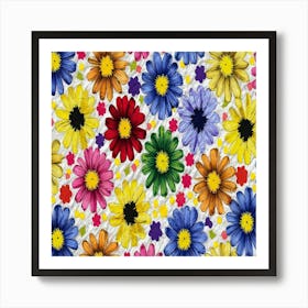 Colourful Flower Painting Patterns On White Back Art Print