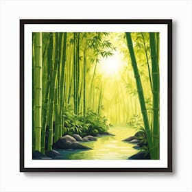 A Stream In A Bamboo Forest At Sun Rise Square Composition 46 Art Print