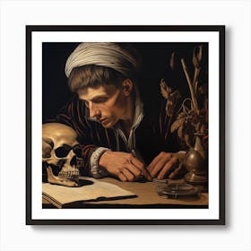 An Oil On Canvas Titled The Student And A Skull Poster