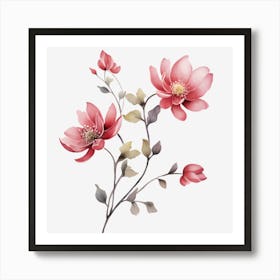 Pink Flowers On A Black Background Art Print