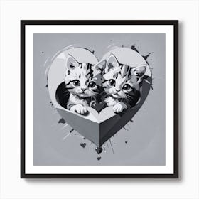 Kittens In A Heart Love Art Print