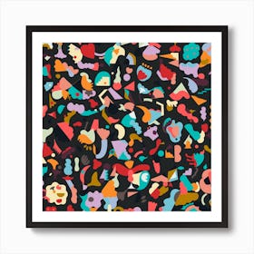 Dreamy Animal Shapes Black Square Art Print