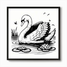 Line Art swan Art Print