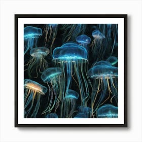 Bioluminescent Jellyfish Abstract Fractal Patternin The Jungle By Jacob Lawrence And Francis Pi 987961941 (1) Art Print