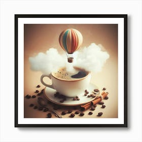 Coffee Cup With Hot Air Balloon Art Print